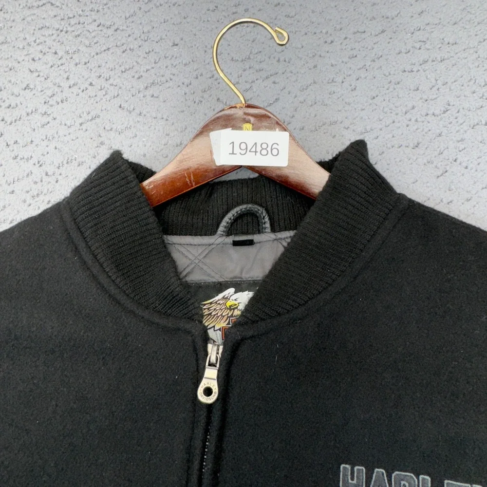 Vintage Harley Davidson Jacket Mens Large Wool Leather Sleeve Bomber Varsity 00s